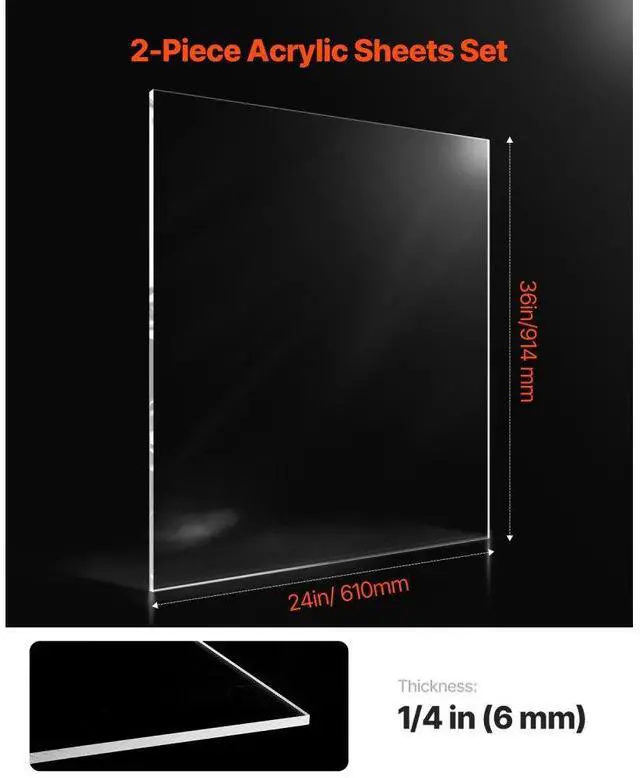 Alt view image 2 of 7 - VEVOR Plexiglass Acrylic Sheet, 2-Pack Plastic Sheets, 24 x 36 Inch 1/4 Inch Thick Clear Plastic Cast Transparent Glass for Crafting Projects, Replacement Picture Frame Glass, DIY Display, Easy to Cut