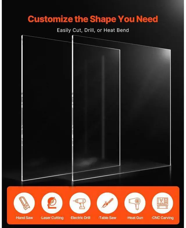 Alt view image 5 of 7 - VEVOR Plexiglass Acrylic Sheet, 2-Pack Plastic Sheets, 24 x 36 Inch 1/4 Inch Thick Clear Plastic Cast Transparent Glass for Crafting Projects, Replacement Picture Frame Glass, DIY Display, Easy to Cut