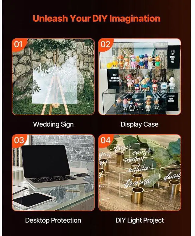 Alt view image 7 of 7 - VEVOR Plexiglass Acrylic Sheet, 2-Pack Plastic Sheets, 24 x 36 Inch 1/4 Inch Thick Clear Plastic Cast Transparent Glass for Crafting Projects, Replacement Picture Frame Glass, DIY Display, Easy to Cut