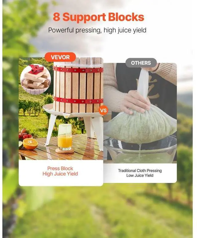 Alt view image 2 of 7 - VEVOR Fruit Wine Press Manual Press for Wine Making 4.75 Gal/18L Wood Basket