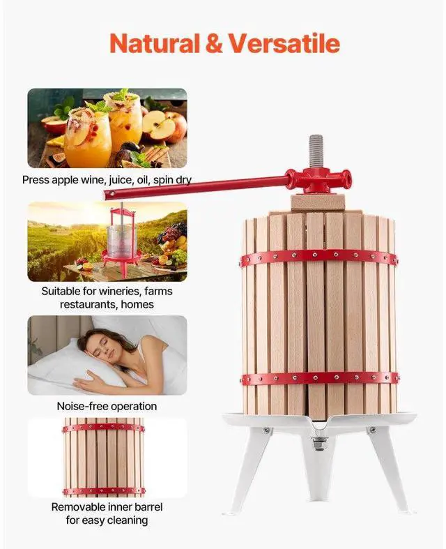Alt view image 6 of 7 - VEVOR Fruit Wine Press Manual Press for Wine Making 4.75 Gal/18L Wood Basket
