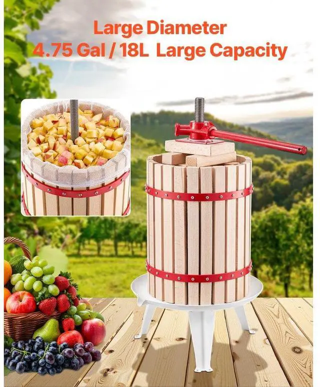 Alt view image 5 of 7 - VEVOR Fruit Wine Press Manual Press for Wine Making 4.75 Gal/18L Wood Basket