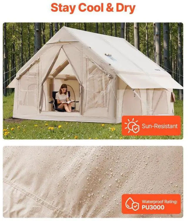 Alt view image 4 of 7 - VEVOR Inflatable Tent for Camping 4-6 Person Glamping Tent with Pump Easy Set up