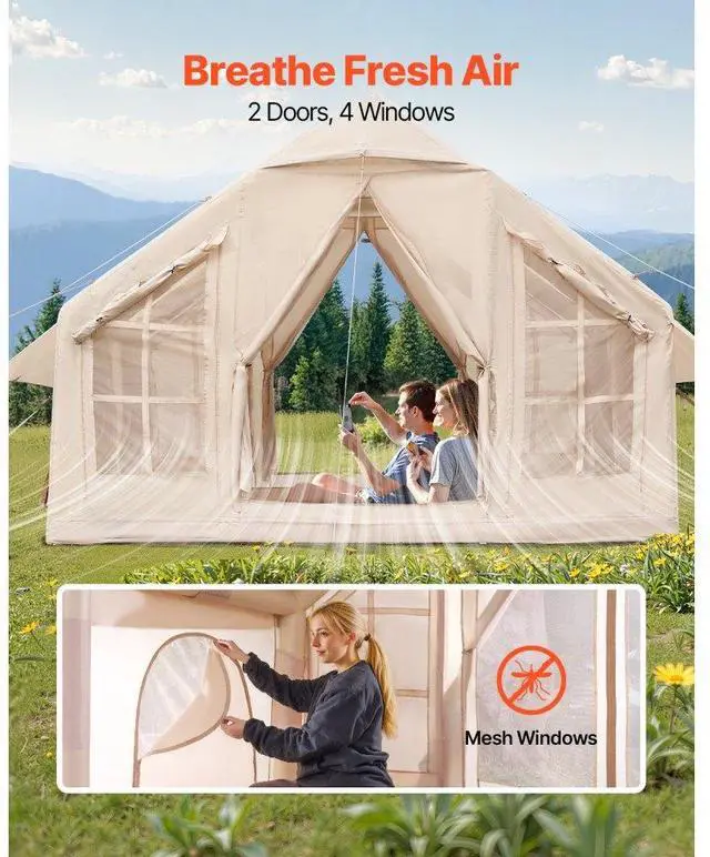 Alt view image 5 of 7 - VEVOR Inflatable Tent for Camping 4-6 Person Glamping Tent with Pump Easy Set up
