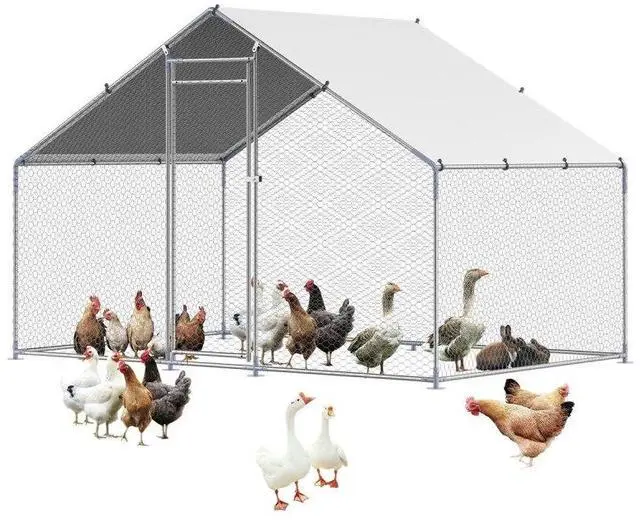 Main image of VEVOR Metal Chicken Coop 9.8x6.5x6.5ft Walk-in Chicken Run with Cover Spire Roof