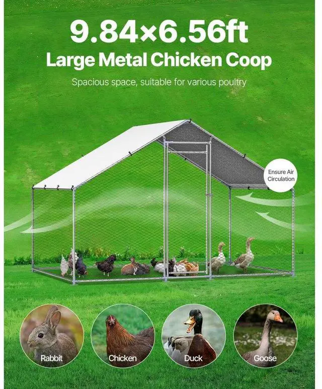 Alt view image 4 of 7 - VEVOR Metal Chicken Coop 9.8x6.5x6.5ft Walk-in Chicken Run with Cover Spire Roof