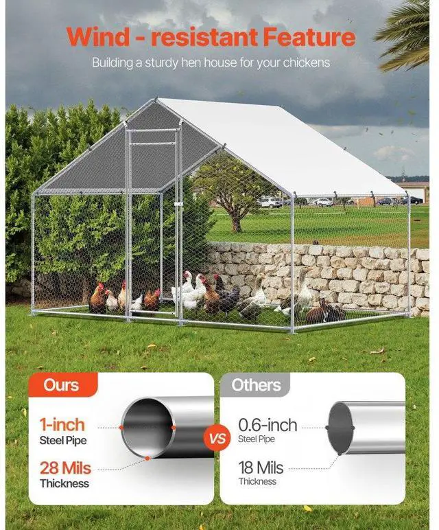 Alt view image 3 of 7 - VEVOR Metal Chicken Coop 9.8x6.5x6.5ft Walk-in Chicken Run with Cover Spire Roof
