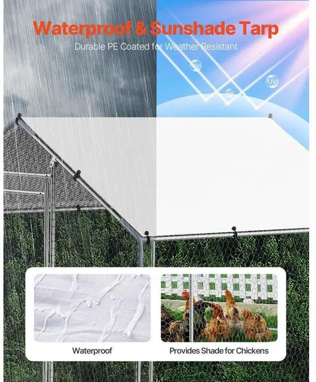 Alt view image 5 of 7 - VEVOR Metal Chicken Coop 9.8x6.5x6.5ft Walk-in Chicken Run with Cover Spire Roof