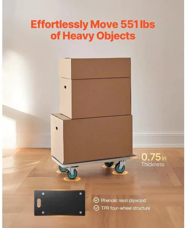 Alt view image 2 of 7 - VEVOR Furniture Dolly 551 lbs Furniture Moving Dollies with 4 TPR Silent Wheels