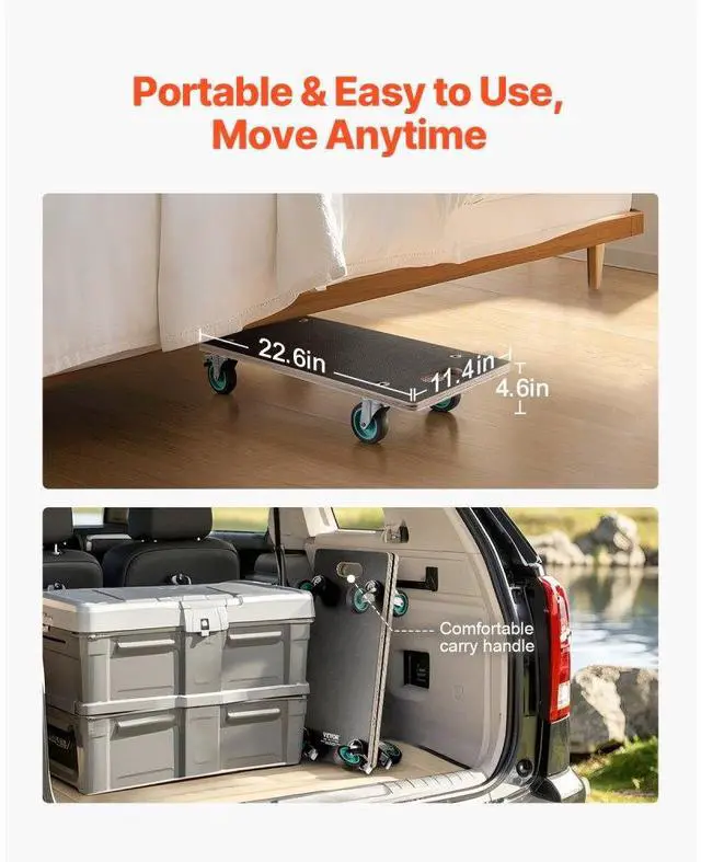 Alt view image 4 of 7 - VEVOR Furniture Dolly 551 lbs Furniture Moving Dollies with 4 TPR Silent Wheels