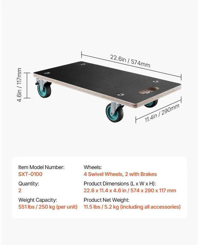 Alt view image 7 of 7 - VEVOR Furniture Dolly 551 lbs Furniture Moving Dollies with 4 TPR Silent Wheels