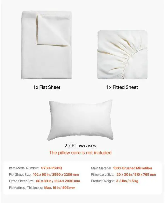 Alt view image 7 of 7 - VEVOR 4-Piece Queen Bed Sheet Set 100% Brushed Microfiber Bedding Set with Deep Pocket
