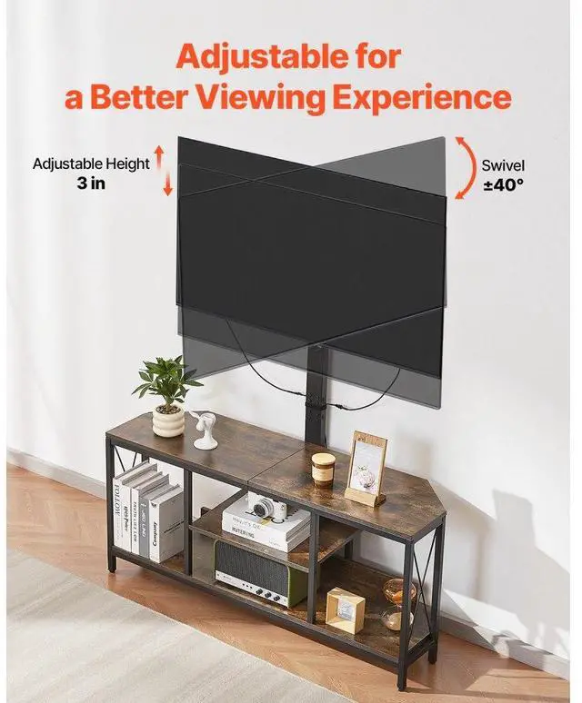 Alt view image 5 of 7 - VEVOR 45" TV Stand with Mount for up to 75 in TVs, Entertainment Center with Power Outlet & LED Lights, Height Adjustable TV Console with Mount with 3 Tiers Storage Cabinets for Bedroom, Living Room