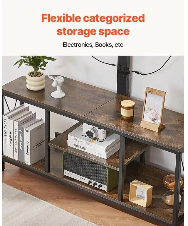 Alt view image 6 of 7 - VEVOR 45" TV Stand with Mount for up to 75 in TVs, Entertainment Center with Power Outlet & LED Lights, Height Adjustable TV Console with Mount with 3 Tiers Storage Cabinets for Bedroom, Living Room