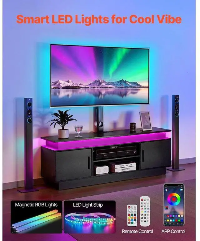 Alt view image 2 of 7 - VEVOR 52" TV Stand with Mount for up to 75 in TVs with Power Outlet & LED Lights