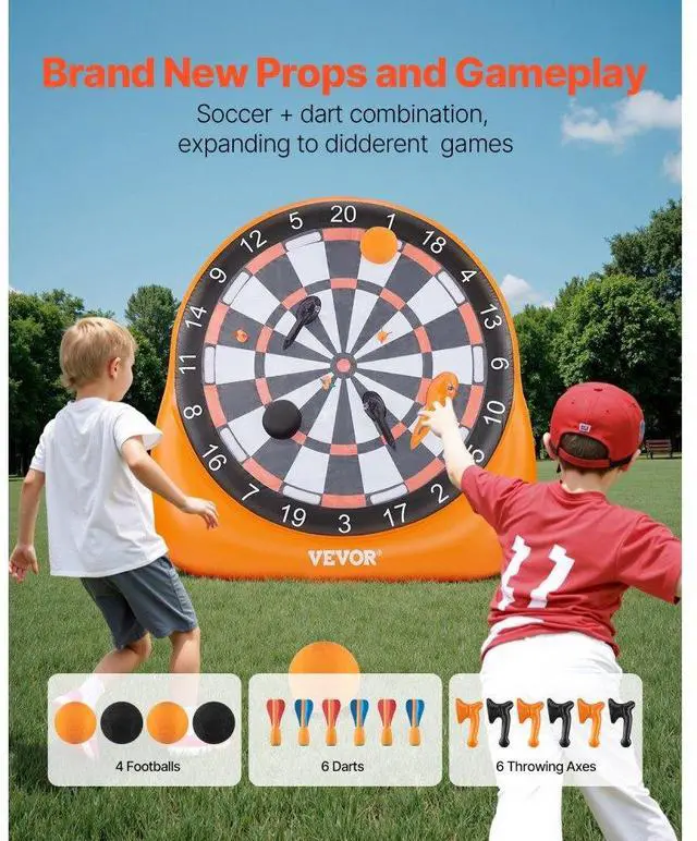 Alt view image 2 of 7 - Inflatable Soccer Dart Board over 6 ft with 4 Kick Ball 6 Darts 6 Axe Pump
