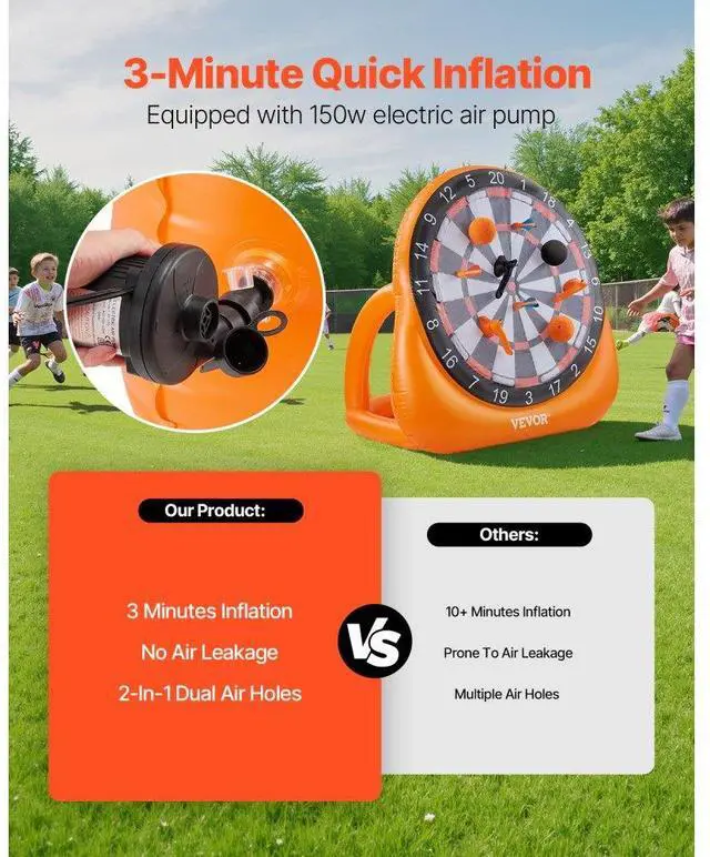 Alt view image 3 of 7 - Inflatable Soccer Dart Board over 6 ft with 4 Kick Ball 6 Darts 6 Axe Pump