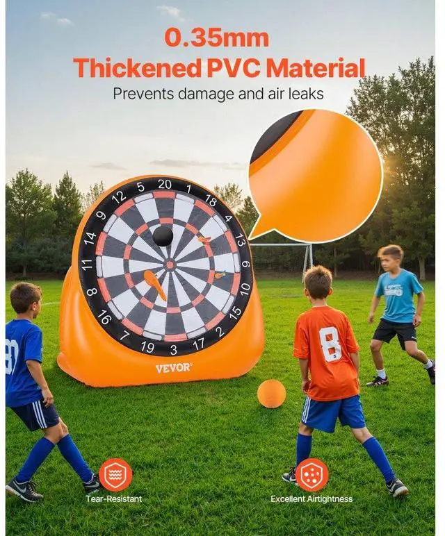 Alt view image 4 of 7 - Inflatable Soccer Dart Board over 6 ft with 4 Kick Ball 6 Darts 6 Axe Pump