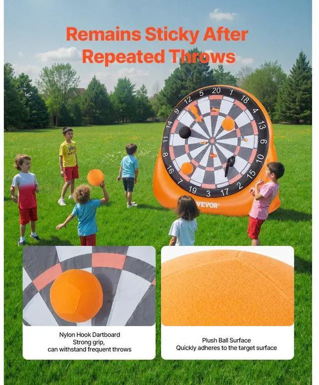 Alt view image 6 of 7 - Inflatable Soccer Dart Board over 6 ft with 4 Kick Ball 6 Darts 6 Axe Pump