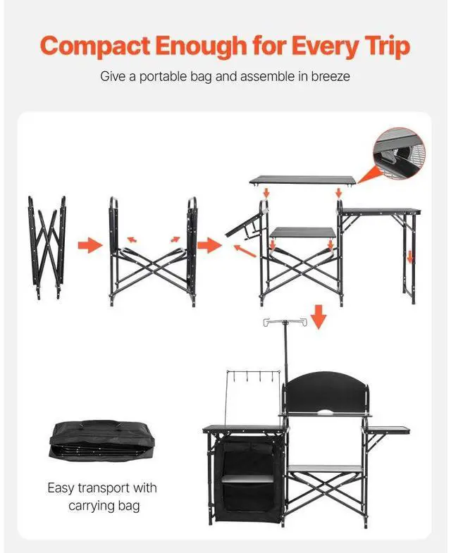 Alt view image 5 of 7 - VEVOR Camping Kitchen Table Portable Outdoor Cook Station Storage Windshield Aluminum