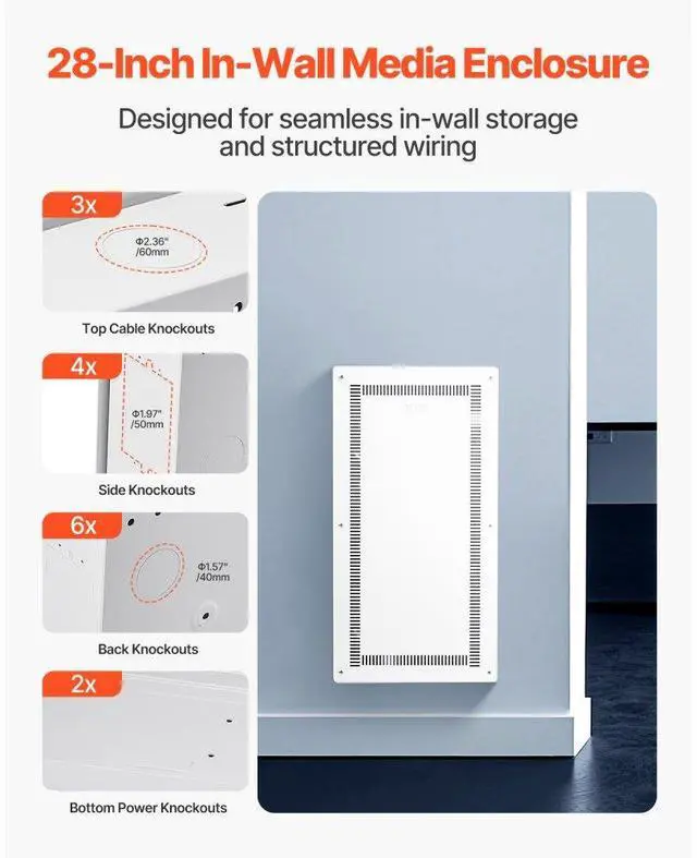 Alt view image 4 of 7 - VEVOR Structured Media Enclosure 28 in Recessed in-Wall TV Media Box with Cover