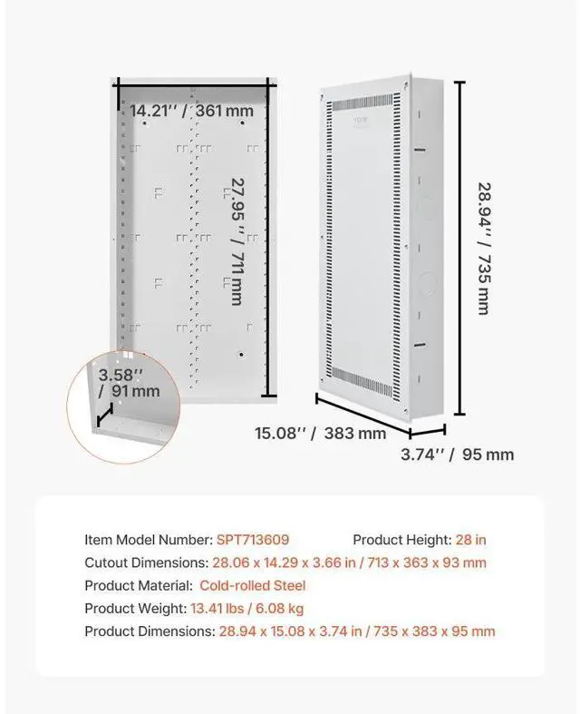 Alt view image 7 of 7 - VEVOR Structured Media Enclosure 28 in Recessed in-Wall TV Media Box with Cover