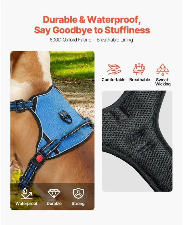 Alt view image 6 of 7 - VEVOR Dog Harness for Large Dogs No Pull Adjustable Dog Vest Pet Harness with Leash