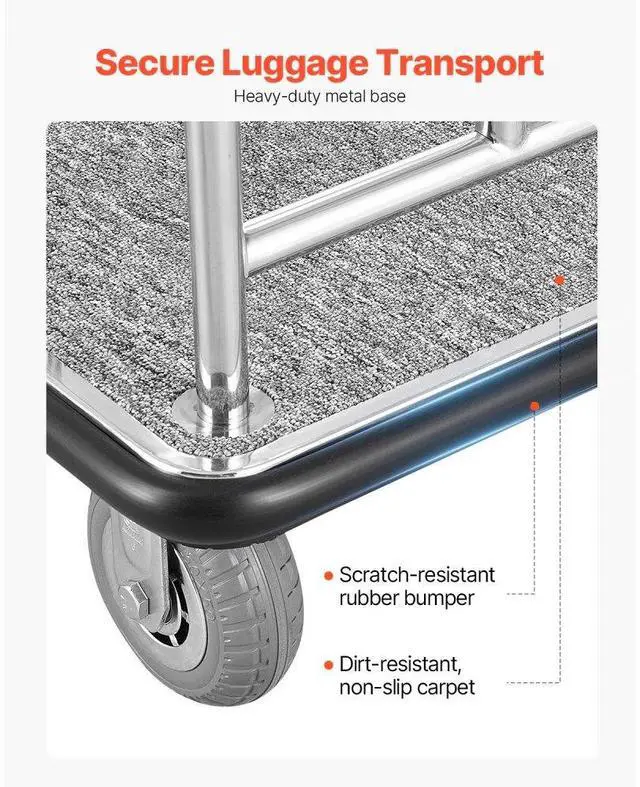 Alt view image 5 of 7 - VEVOR  Hotel Luggage Cart 800 LBS Brushed Stainless Steel Finish Bellman's Cart