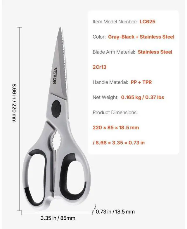 Alt view image 7 of 7 - VEVOR Kitchen Scissors Stainless Steel Kitchen Shears Protective Sheath Grey