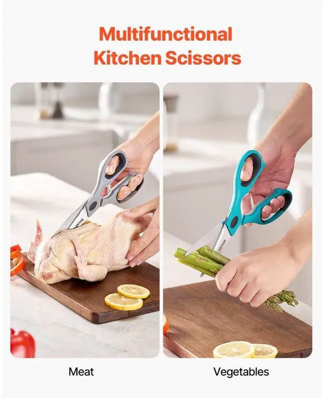 Alt view image 2 of 7 - VEVOR Kitchen Scissors 2 Pack Stainless Steel Kitchen Cooking Shears Cyan+Grey