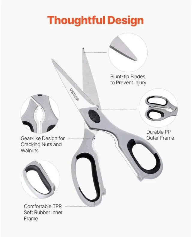 Alt view image 3 of 7 - VEVOR Kitchen Scissors 2 Pack Stainless Steel Kitchen Cooking Shears Cyan+Grey