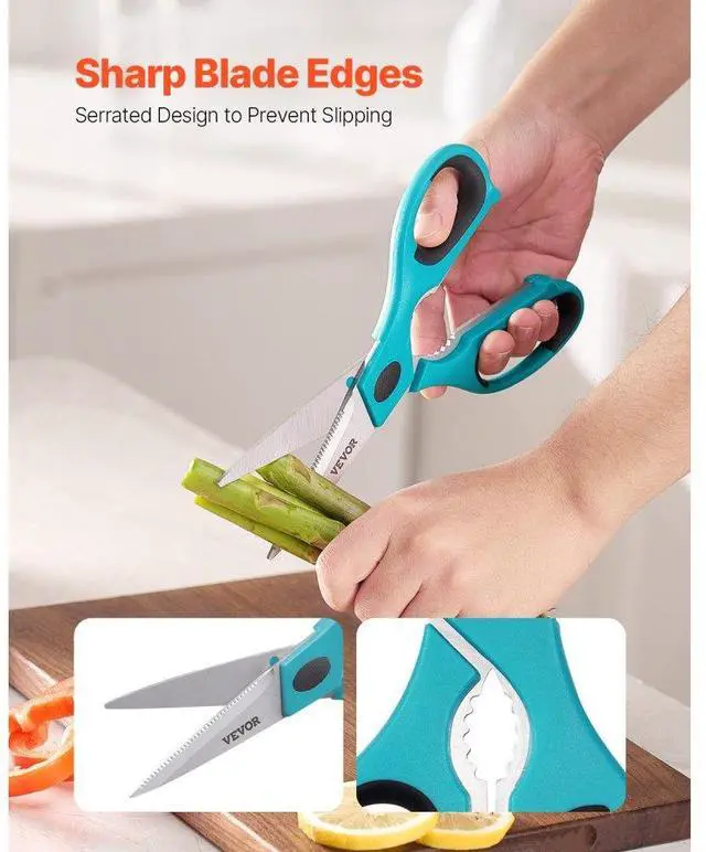 Alt view image 4 of 7 - VEVOR Kitchen Scissors 2 Pack Stainless Steel Kitchen Cooking Shears Cyan+Grey