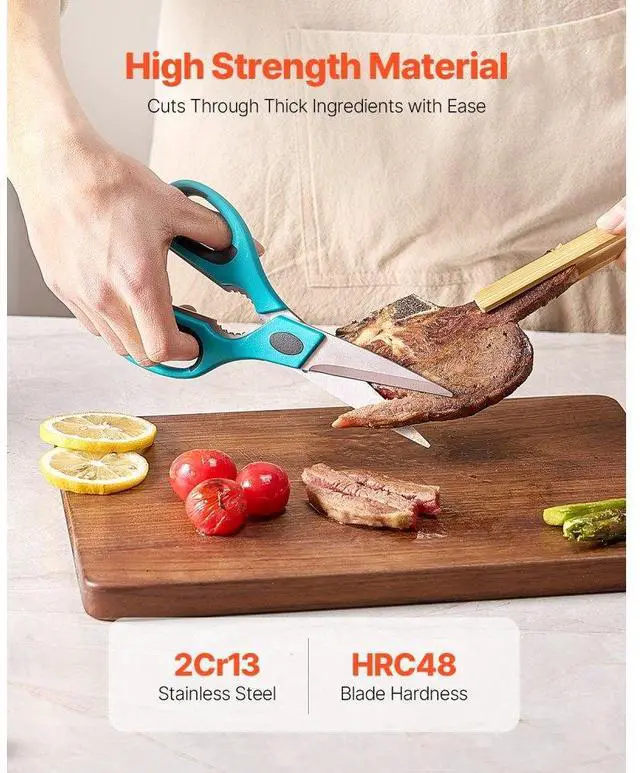 Alt view image 5 of 7 - VEVOR Kitchen Scissors 2 Pack Stainless Steel Kitchen Cooking Shears Cyan+Grey