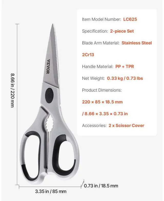 Alt view image 7 of 7 - VEVOR Kitchen Scissors 2 Pack Stainless Steel Kitchen Cooking Shears Cyan+Grey