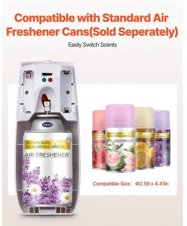 Alt view image 2 of 14 - VEVOR  Automatic Air Freshener Spray Dispenser, 2-Pack, Wall Mounted or Free Standing, Battery Operated, Multiple Time Settings for Home, Indoor, Bathrooms, Offices, Hotels, Commercial Places, White