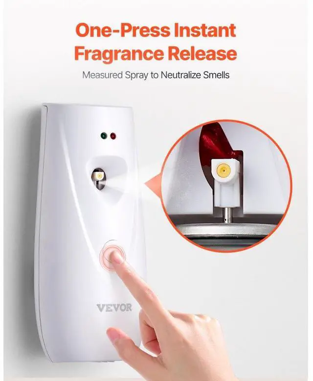 Alt view image 4 of 14 - VEVOR  Automatic Air Freshener Spray Dispenser, 2-Pack, Wall Mounted or Free Standing, Battery Operated, Multiple Time Settings for Home, Indoor, Bathrooms, Offices, Hotels, Commercial Places, White