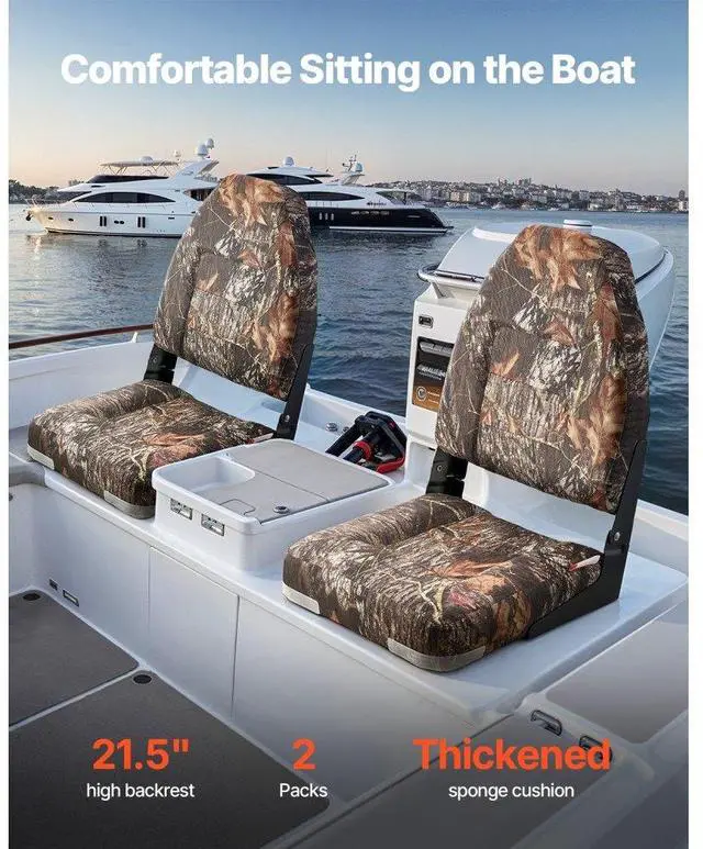 Alt view image 2 of 7 - VEVOR Boat Seat High Backrest Flip Up Boat Seat Sponge Cushion Camouflage