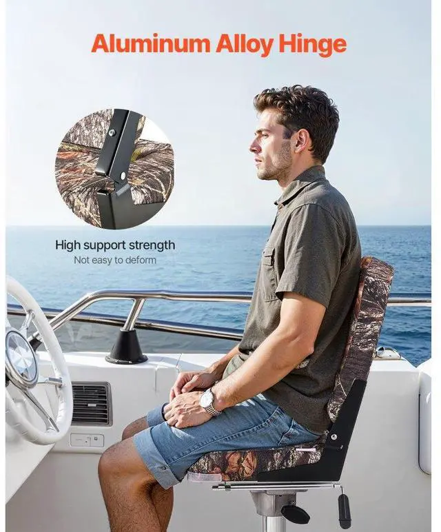 Alt view image 4 of 7 - VEVOR Boat Seat High Backrest Flip Up Boat Seat Sponge Cushion Camouflage
