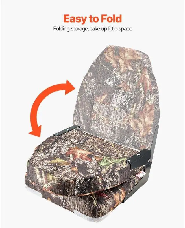 Alt view image 5 of 7 - VEVOR Boat Seat High Backrest Flip Up Boat Seat Sponge Cushion Camouflage