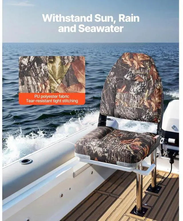 Alt view image 3 of 7 - VEVOR Boat Seat High Backrest Flip Up Boat Seat Sponge Cushion Camouflage