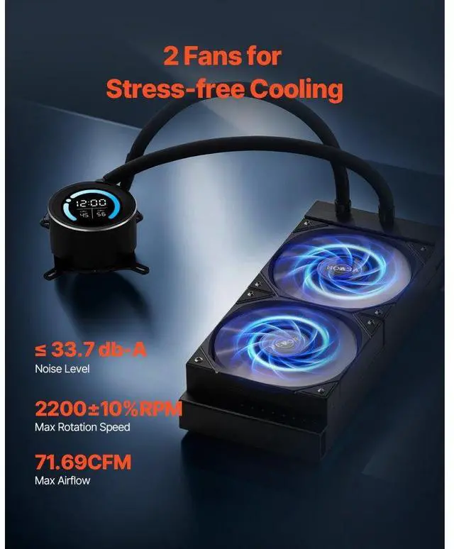 Alt view image 4 of 7 - VEVOR CPU Liquid Cooler AIO CPU Water Cooler with 120 mm PWN Fans for Intel AMD