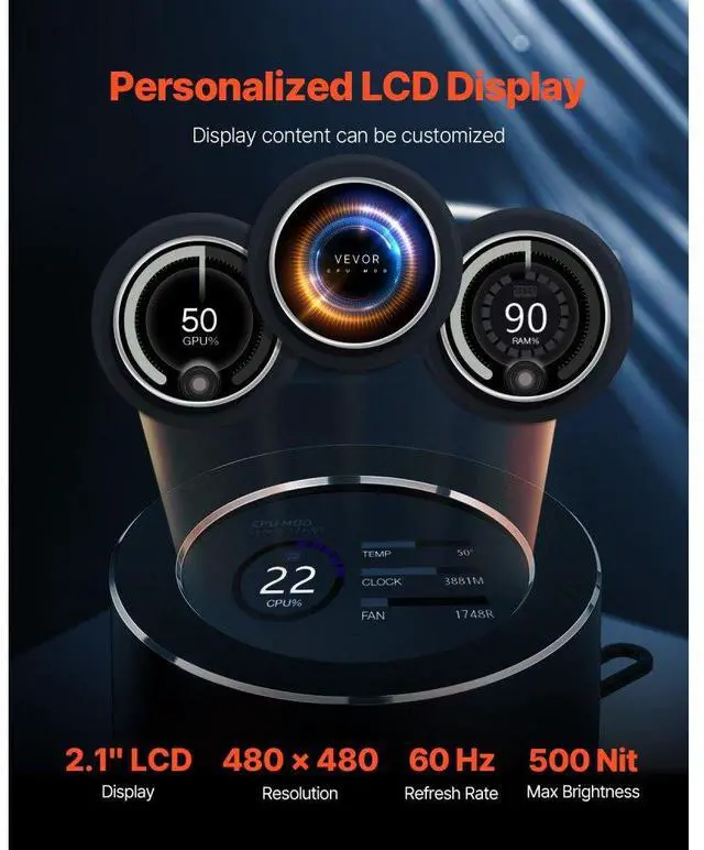 Alt view image 3 of 7 - VEVOR CPU Liquid Cooler AIO CPU Water Cooler with ARGB Light & 3 PWN Fans(120mm)