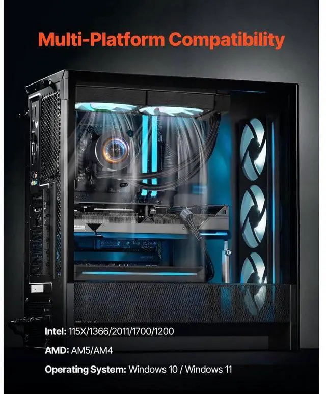 Alt view image 6 of 7 - VEVOR CPU Liquid Cooler AIO CPU Water Cooler with ARGB Light & 3 PWN Fans(120mm)