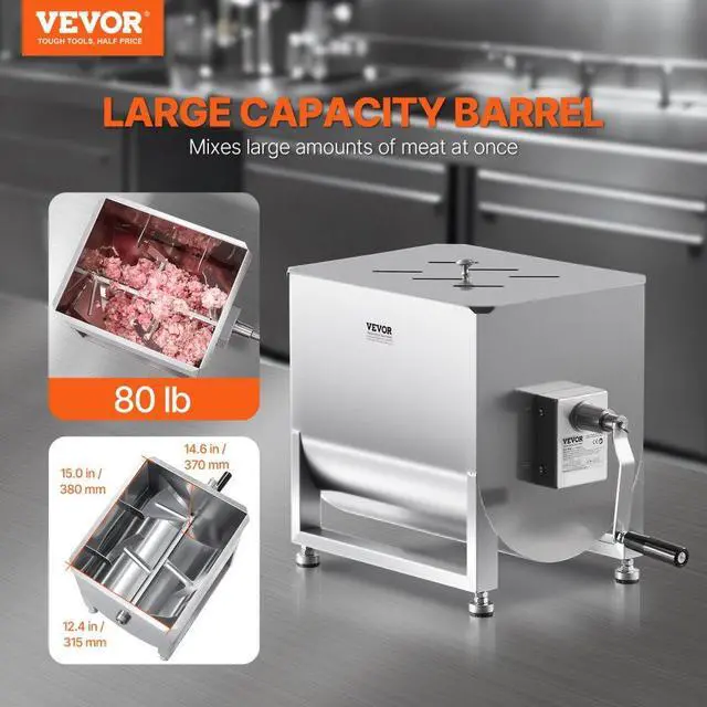 Alt view image 2 of 7 - VEVOR Manual Meat Mixer 80L Fixed Tank Mixing Max 80LB for Meat Sausage Mixer Machine