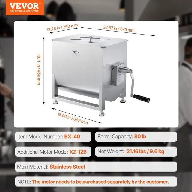 Alt view image 7 of 7 - VEVOR Manual Meat Mixer 80L Fixed Tank Mixing Max 80LB for Meat Sausage Mixer Machine