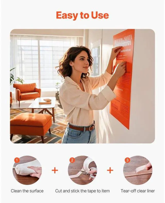 Alt view image 5 of 14 - VEVOR Double Sided Tape Heavy Duty, 16 ft Nano Mounting Tape(3 Pack), Strong Adhesive & Reusable, Clear Two Sided Wall Tape, Removable Poster Picture Hanging Strips for Home Office Car Outdoor Use