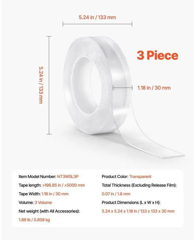 Alt view image 7 of 14 - VEVOR Double Sided Tape Heavy Duty, 16 ft Nano Mounting Tape(3 Pack), Strong Adhesive & Reusable, Clear Two Sided Wall Tape, Removable Poster Picture Hanging Strips for Home Office Car Outdoor Use