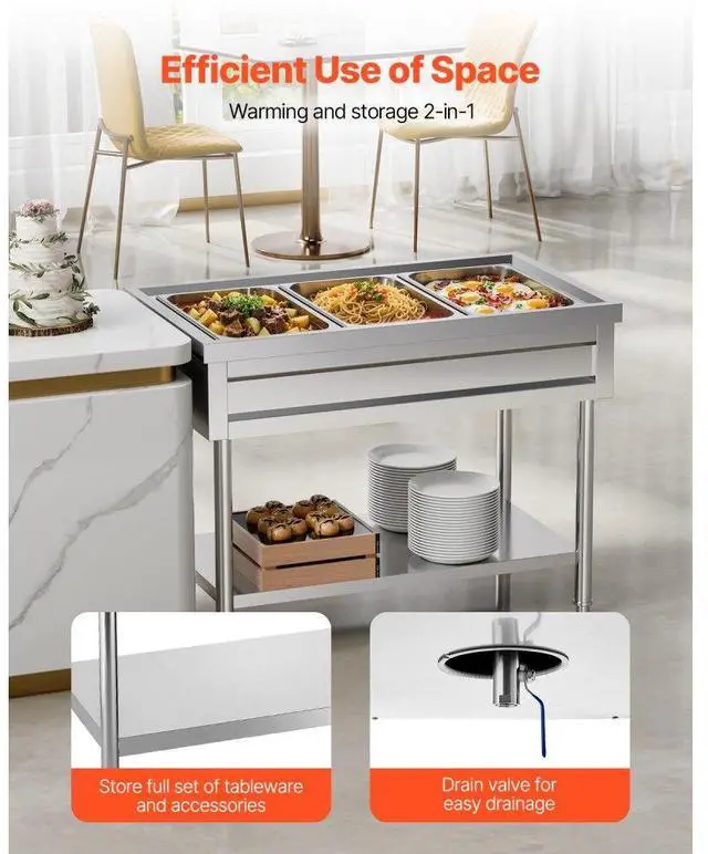 Alt view image 6 of 7 - 3-Pan Commercial Food Warmer Steam Table with Independent Temperature Control