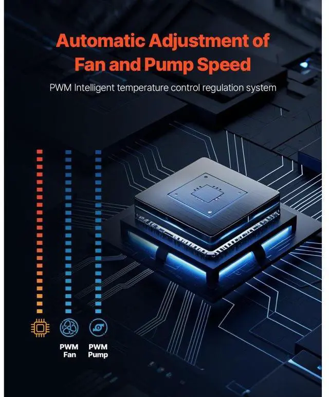 Alt view image 5 of 7 - VEVOR CPU Liquid Cooler AIO CPU Water Cooler with 3 PWN Fans(120 mm) Intel AMD