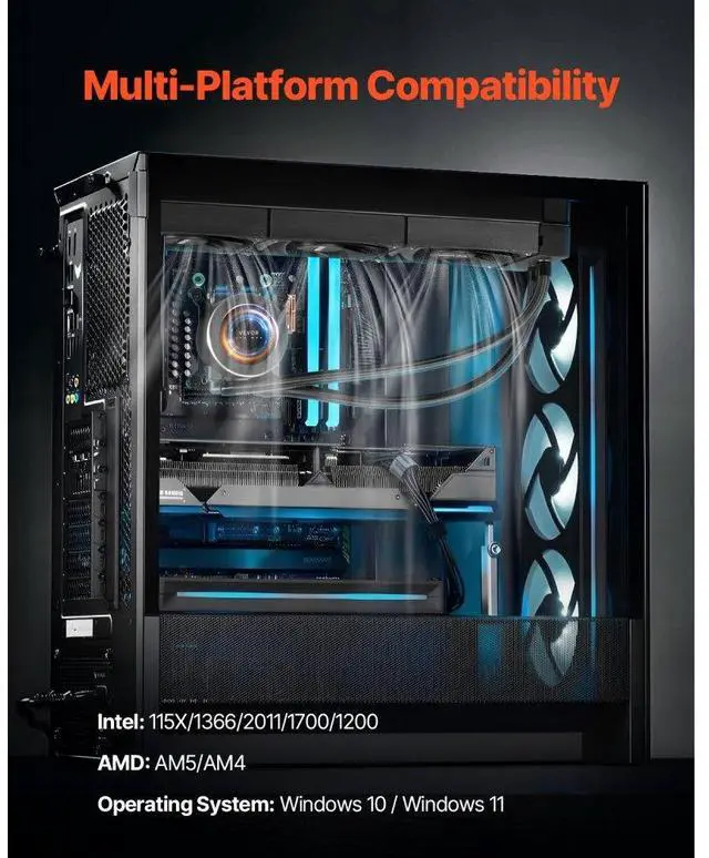 Alt view image 6 of 7 - VEVOR CPU Liquid Cooler AIO CPU Water Cooler with 3 PWN Fans(120 mm) Intel AMD